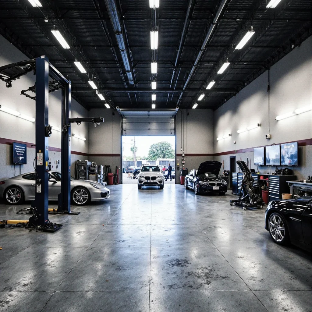 Hailstorm approaching Lubbock, Texas fleet lot with commercial vehicles staged outdoors