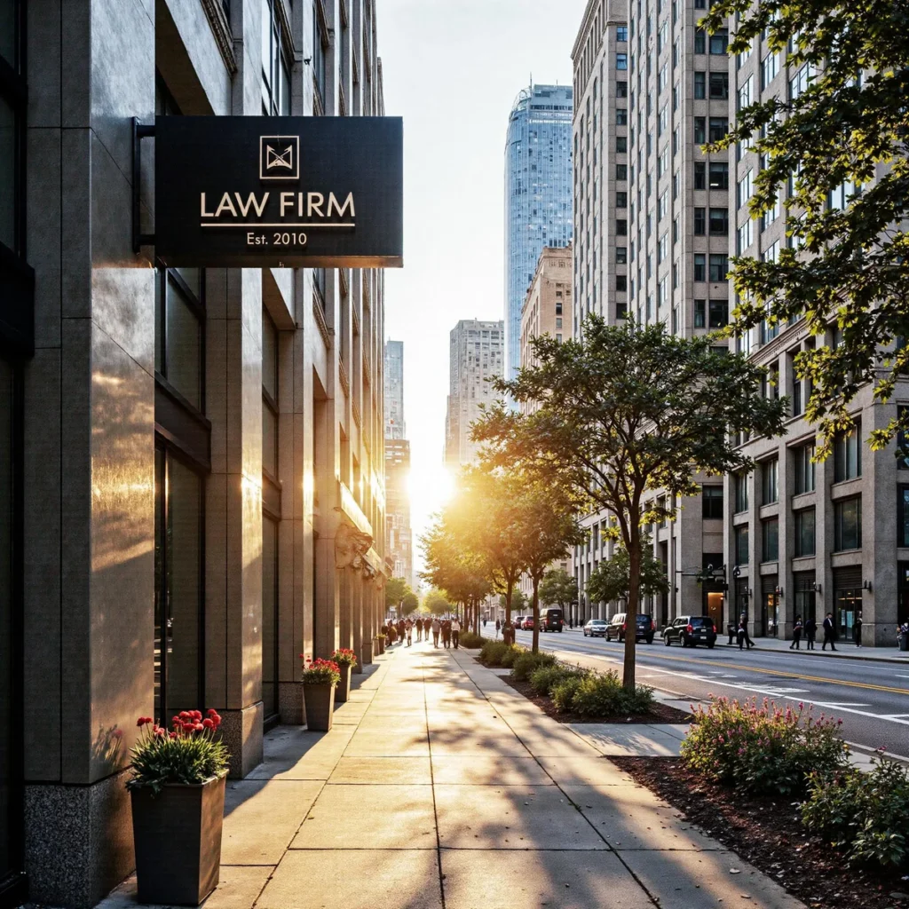 Dallas, Texas law firm exterior with modern signage, showcasing how Dallas law firms achieve proven local search visibility,