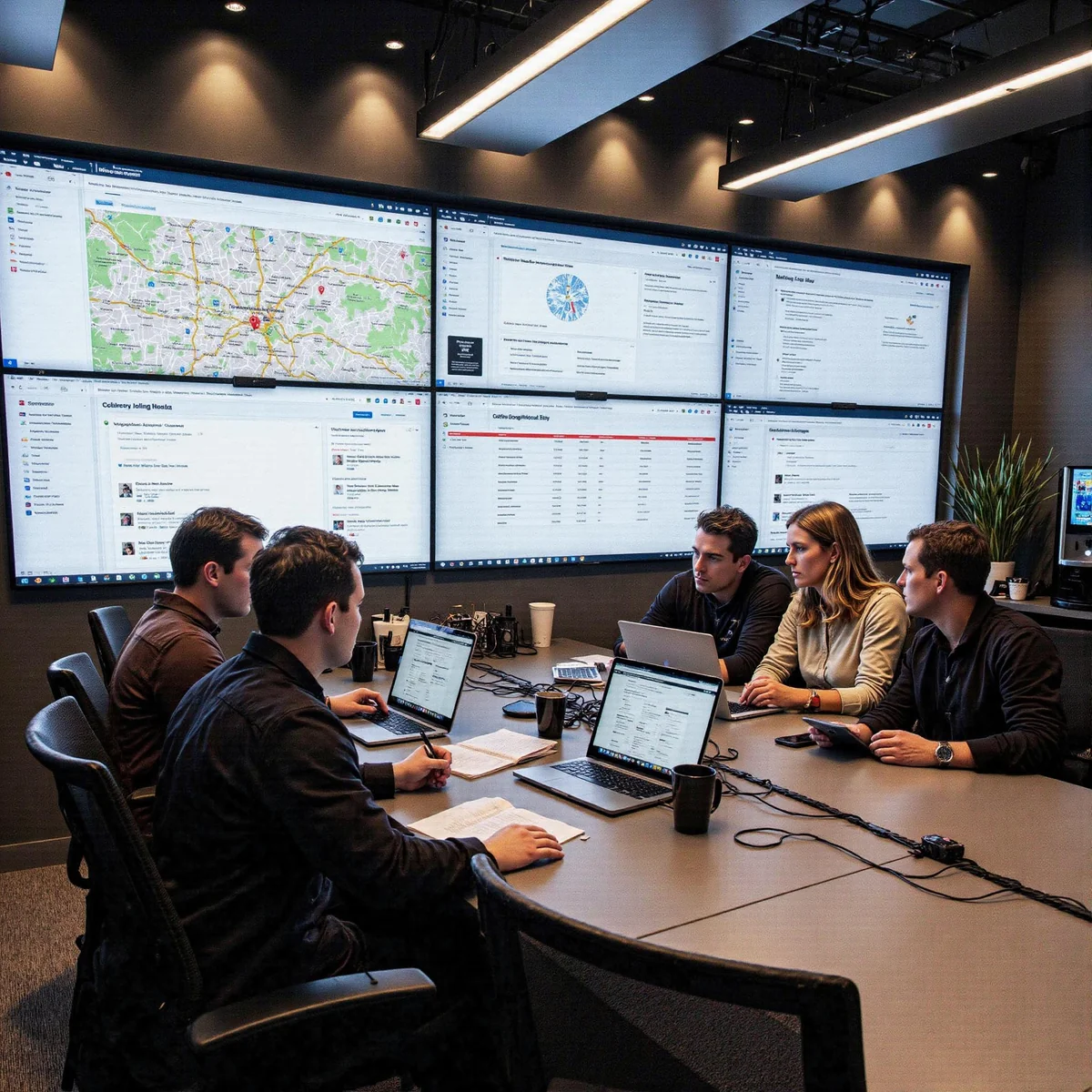 Dallas, Texas, workspace with monitors displaying How Dallas Roofers Get Proven Google Maps Visibility, focusing on generatin