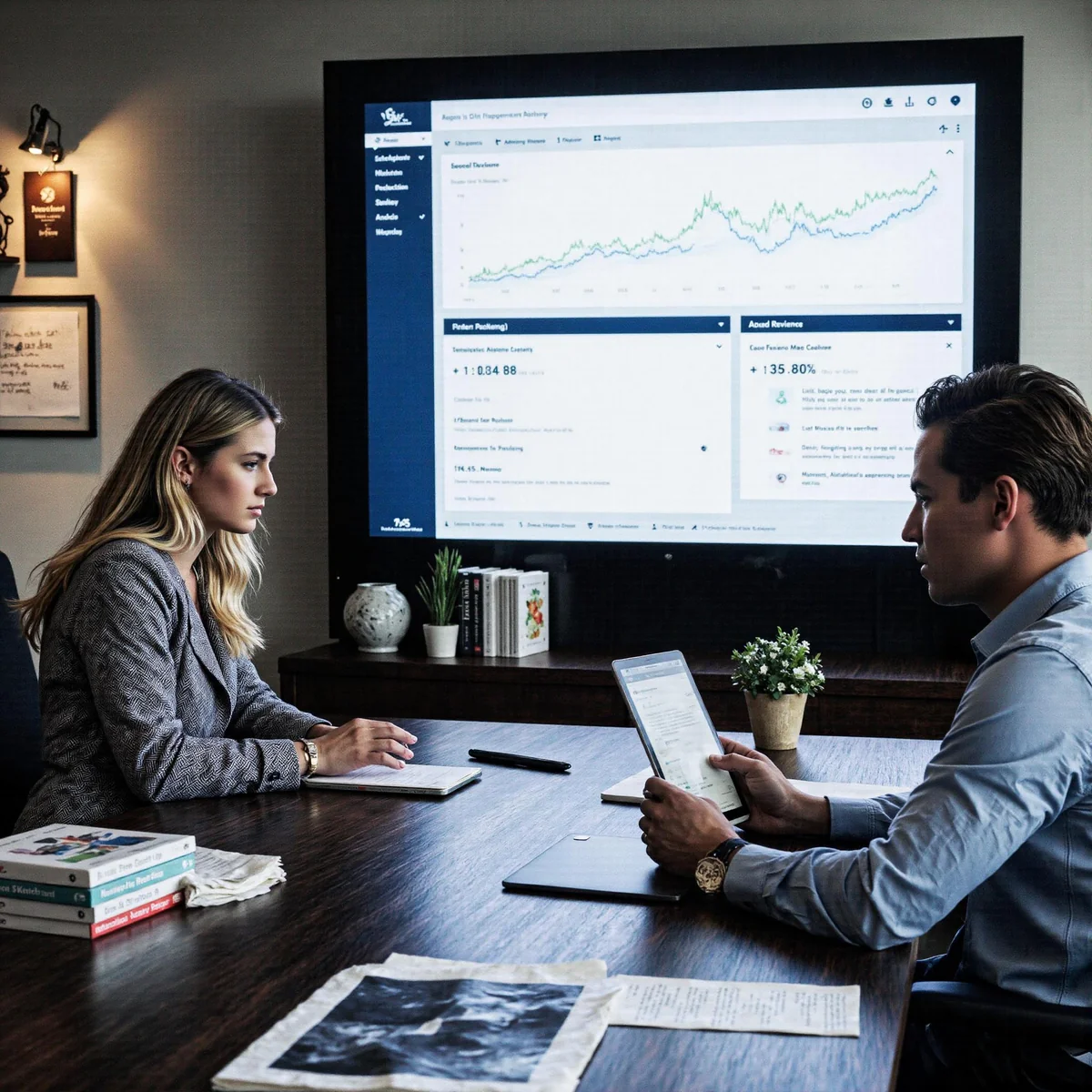 Dallas, Texas law firm workspace with monitors displaying analytics dashboards and AI search visuals, illustrating How Dallas