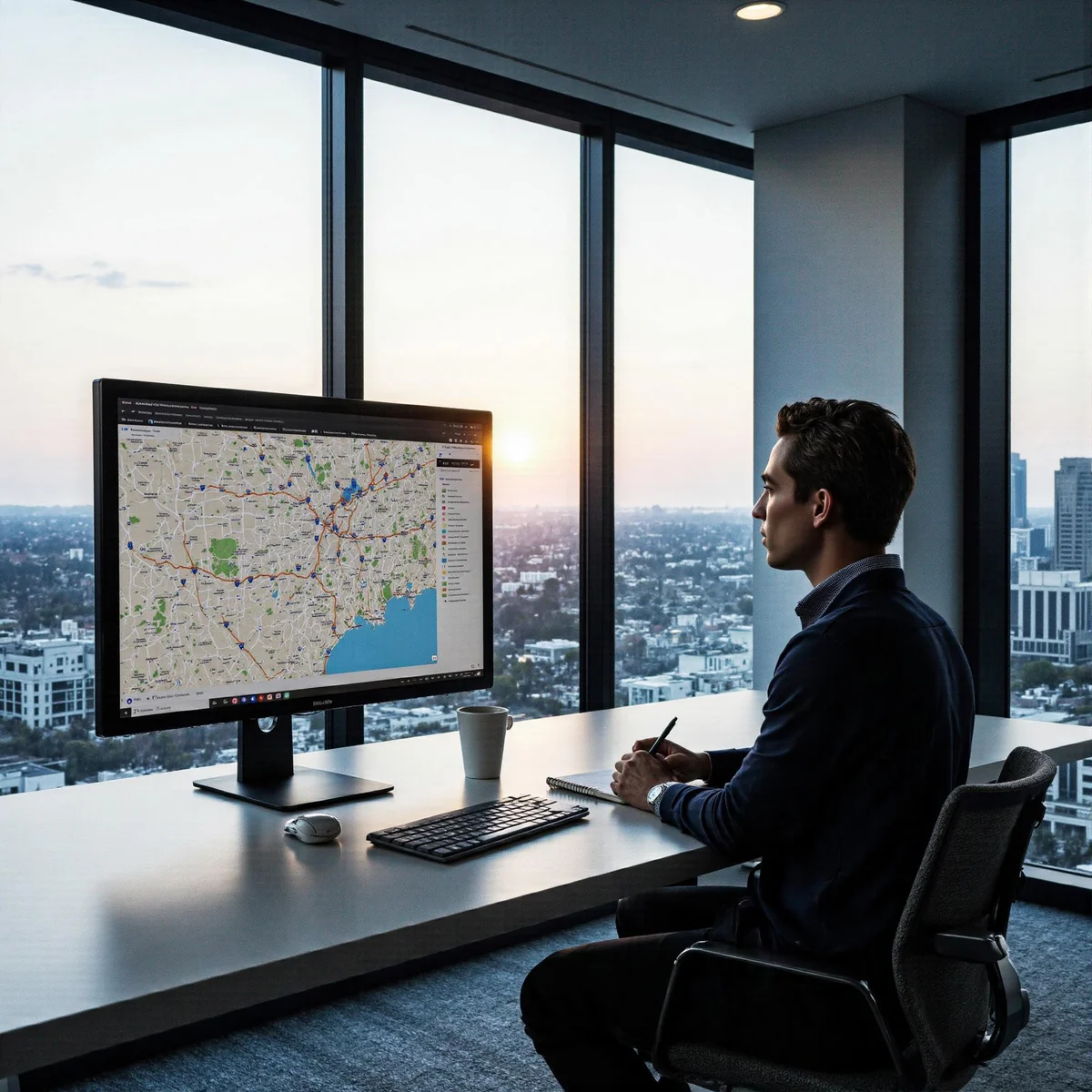 Dallas, Texas, business workspace with monitors displaying What Texas Commercial Autonomous Vehicle Authorization and Fleet M