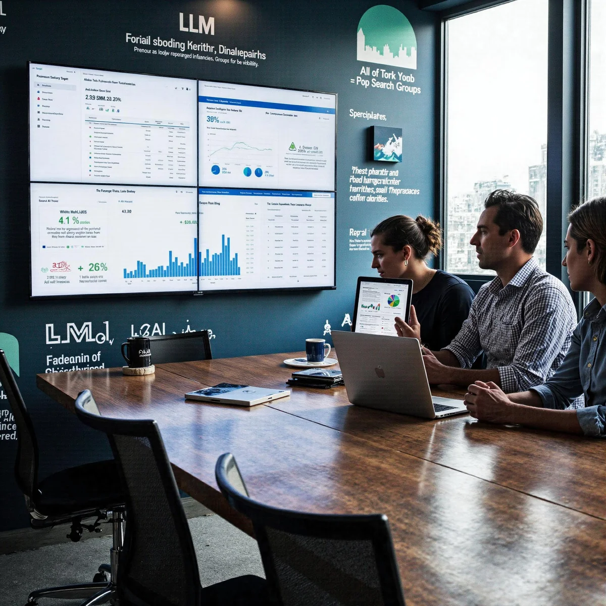 Dallas, Texas, workspace with advanced AI search and LLM visibility techniques, showcasing how Dallas franchise groups achiev